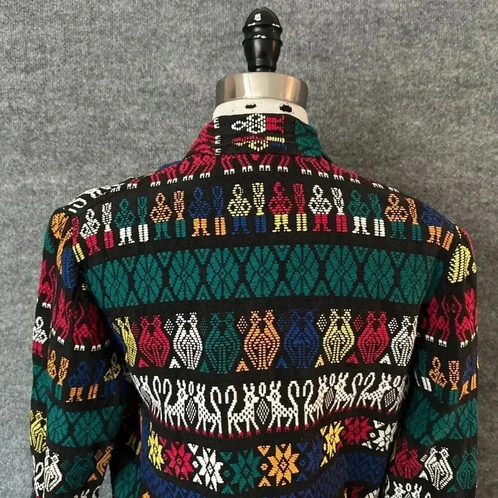 Vintage Artes Guatemattecas Jacket Womens Medium Cropped Hand Woven Wearable Art - Picture 6 of 16